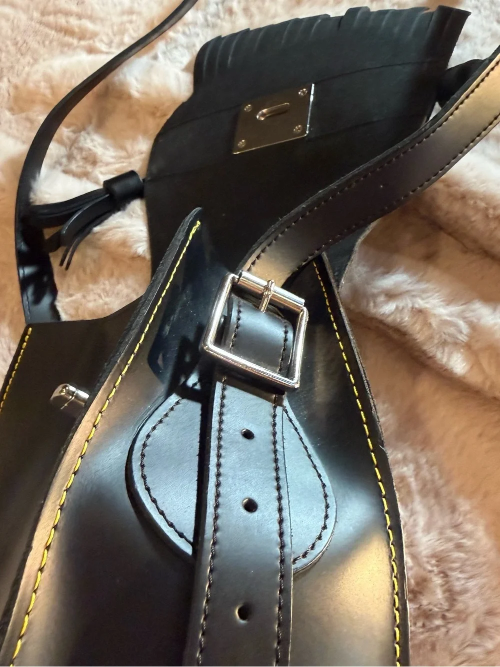 Dr. Martens Black Kiev Leather Tassel Saddle Bag Crossbody Kiltie Fringe